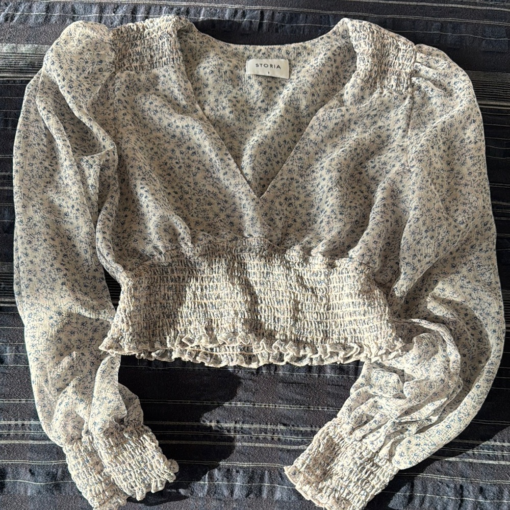 Storia Cream Smocked Ruffled Blouse